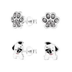 Ohrstecker-Set Pfote, Hund Set In 925 Sterling Silber