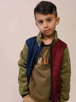 Fleecejacke "Mossa" In Khaki/ Dunkelblau/ Bordeaux