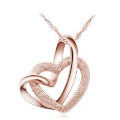 Halskette Mit Zwei In Sich Verschlungenen Herzen - Rosegold